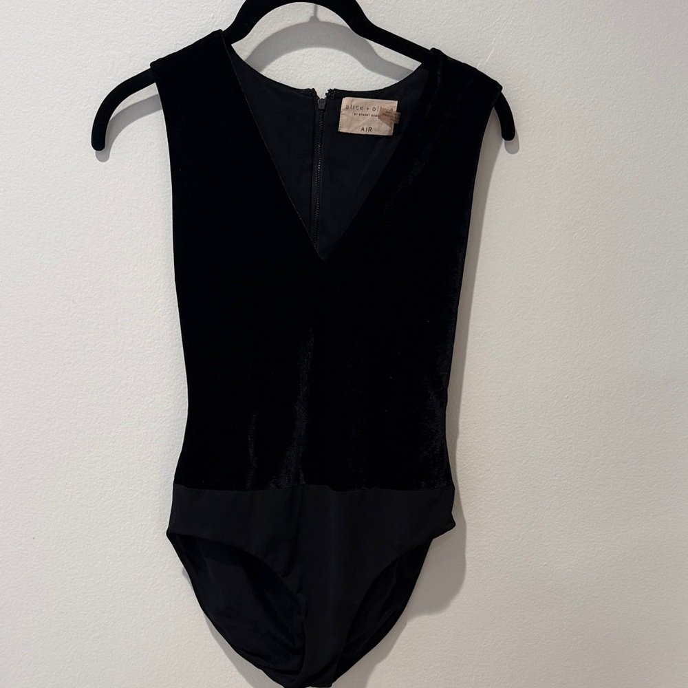 Alice + Olivia Black V- Neck Velvet Bodysuit